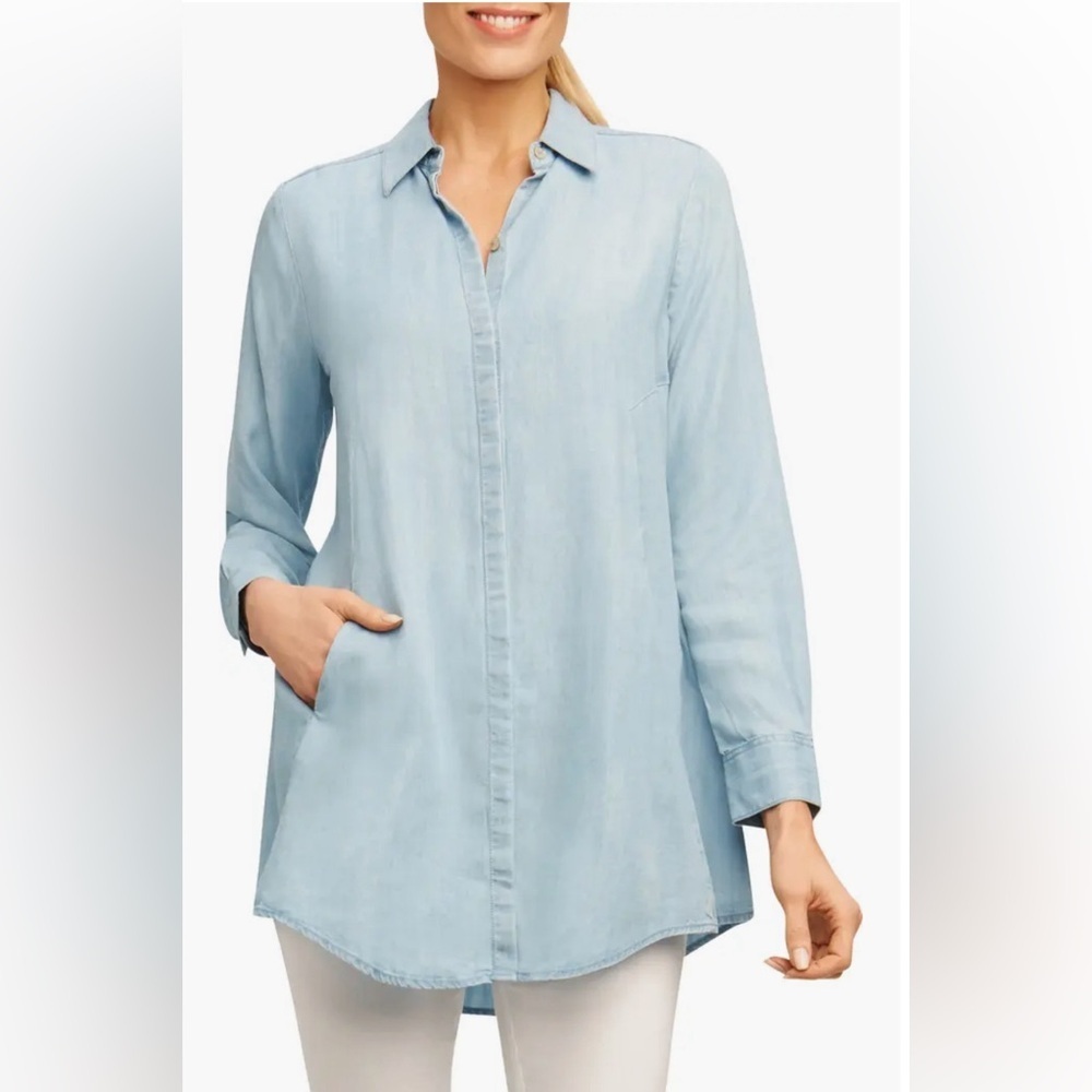 Foxcroft Cici smooth Tencel Lyocell chambray Tunic Shirt size 8